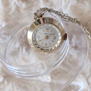 Caravelle Paperclip Double Chain Gold Tone Teardrop Watch Pendant Necklace